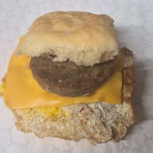 Sausage egg cheese biscuit.